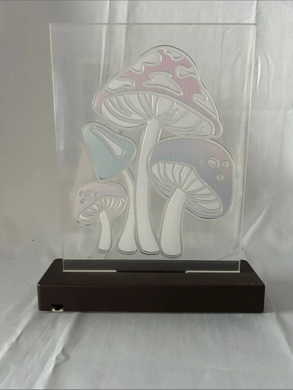 Boho mushroom acrylic LED light clear laser-engraved